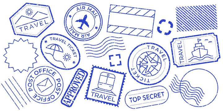 PNG Travel-themed passport stamp designs , set on transparent background