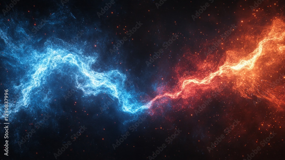 Aufkleber in a vast expanse of space, vivid blue and orange energy intertwines, creating a mesmerizing display