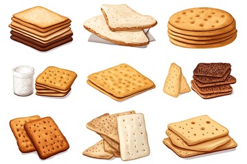 Many Different Types of Crackers Presented on a White Background