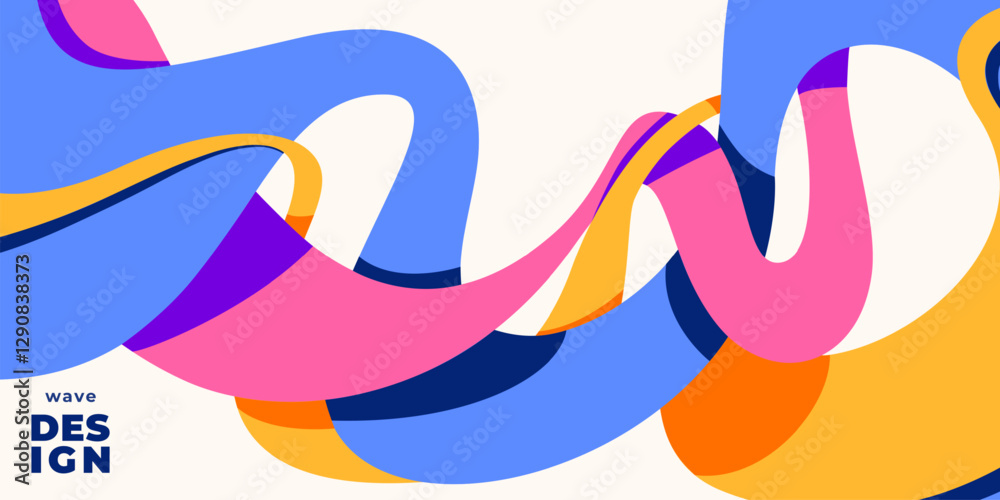 Poster wave shapes vector background. wavy pattern with liquid ribbons in simple retro modern style. minima