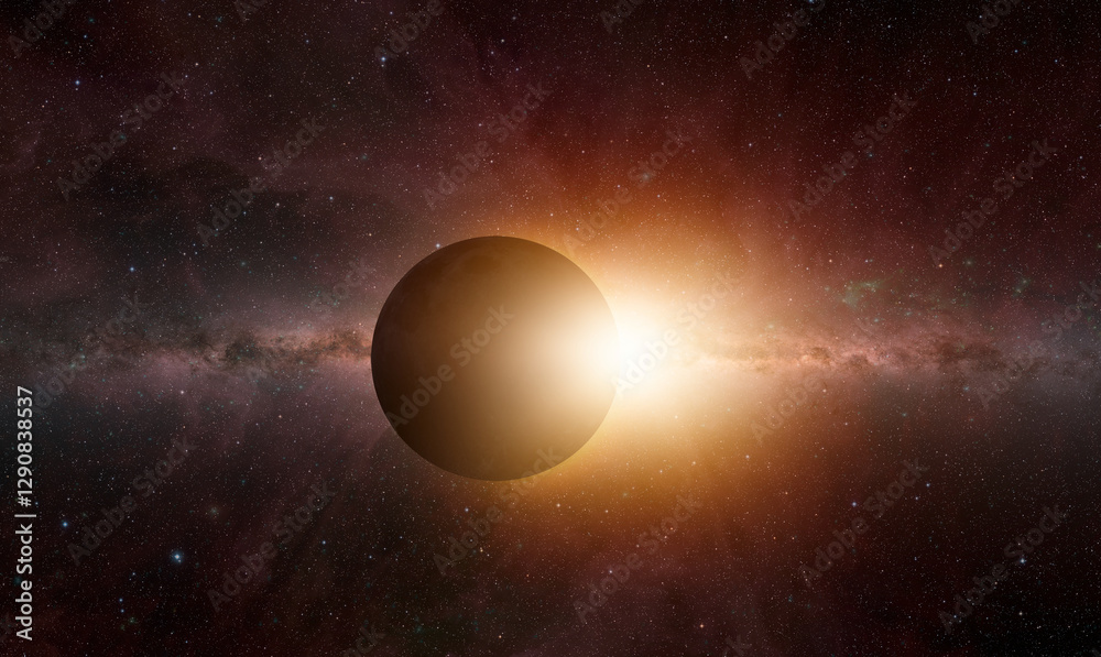 Poster Solar Eclipse with Milky Way galaxy in the background  