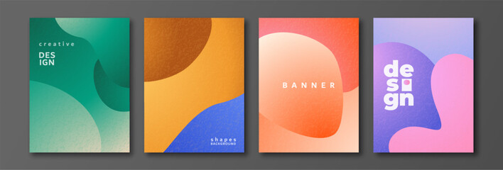 Abstract background set vector illustration. Posters with wave liquid shapes in retro gradient bright color. Modern textured design for business cover, creative banner template