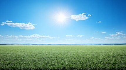 Obraz premium Bright Sunny Day Over Vast Green Field Under Blue Sky