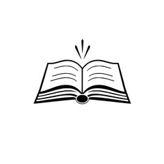 Open book illustration with a radiant opening, simple and bright black and white graphic, minimalist.