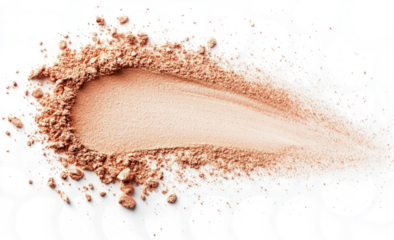 Peach powder makeup texture, isolated on a transparent  background. 