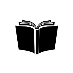 Open book silhouette, a simple yet bold illustration of an open book with a white background, showcasing simplicity and elegance.