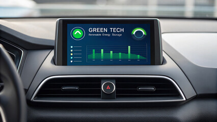 Dashboard Display of Smart Car with Green Technology and Energy Storage Visualization