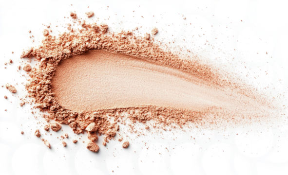 Peach powder makeup texture, isolated on a transparent  background. 