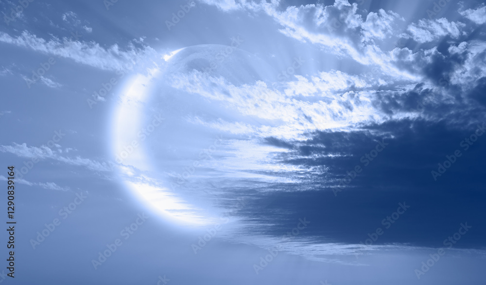 Aufkleber ramadan concept - abstract background with crescent moon over the sunset clouds