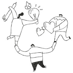 Black and white team transparent png with doodle art design