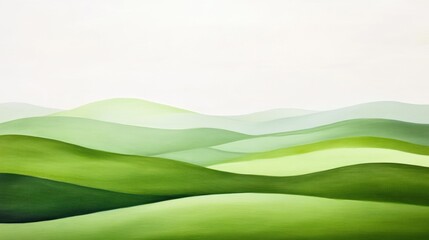 Obraz premium Rolling green hills landscape in soft natural light, serene countryside view, peaceful fields, abstract scenery, minimalist farm backdrop, tranquil nature image.