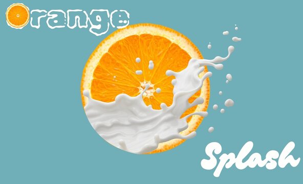 an illustration made from scratch about an orange slice behind a white splash with blue background.