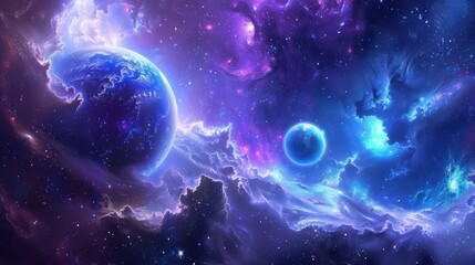 Abstract space background with planets, stars and nebula in deep space.
