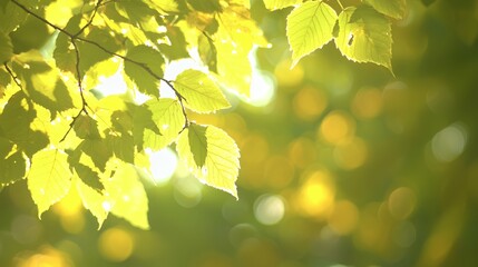 Obraz premium Sunlit Green and Yellow Leaves with Bokeh Background