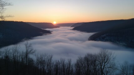 Sunrise Valley Foggy Mountain View