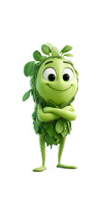 Fototapeta premium Adorable Green Leaf Creature, Happy Animated Character, Eco-Friendly Mascot