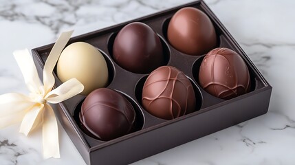 a box of chocolates with different colored chocolates