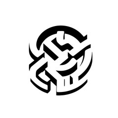 Obraz premium Abstract Black and White Circular Design Composed of Interlocking Geometric Elements