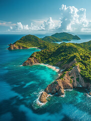 Scenic coastal view of lush islands and clear waters