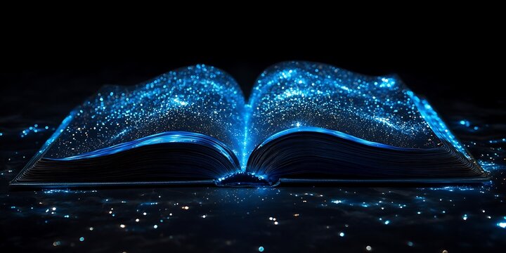 an open book with glowing pages