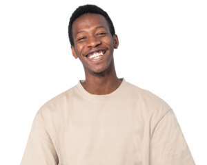 Png man mockup in beige t-shirt transparent background