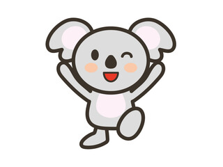 バンザイして喜ぶかわいいコアラのイラスト