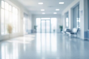 Blurred background of a corridor in hospital or clinic. Concept for hospital or medicine advertisement. Nation Doctor’s Day