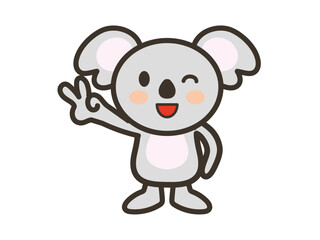 満面の笑顔でピースをするかわいいコアラのイラスト