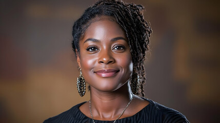 Woman, smiling portrait, studio backdrop, professional headshot