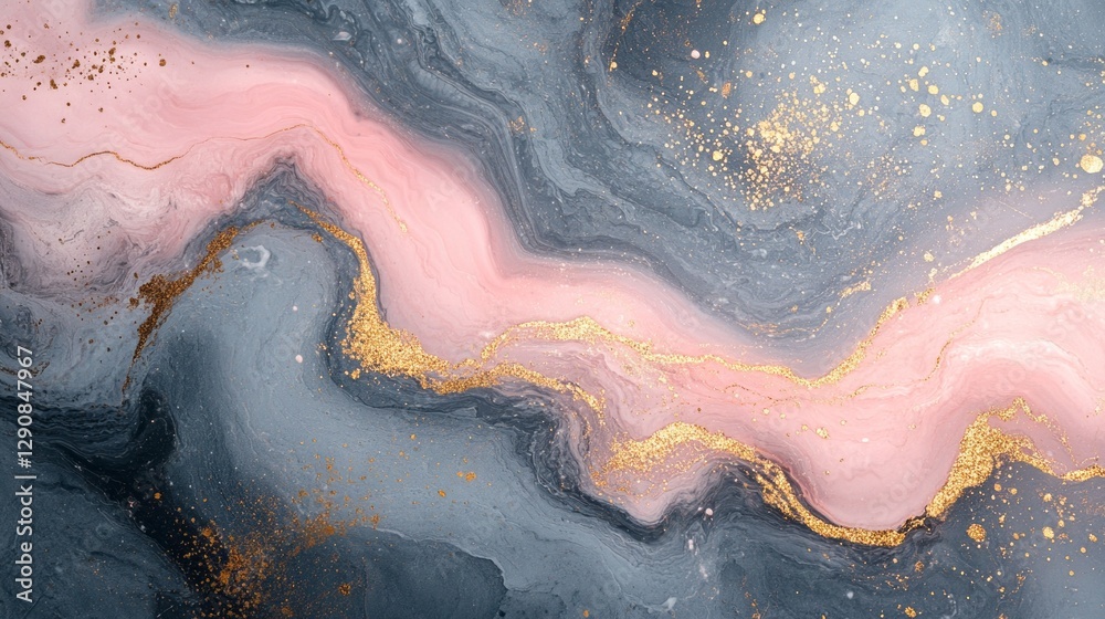 Poster a mesmerizing blend of gray and soft pink hues dances across the canvas, infused with sparkling gold
