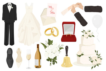 Aesthetic wedding png illustration set, transparent background