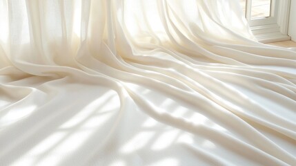 Naklejka premium Sunlight through sheer curtains drapes floor