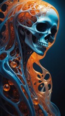 Biomechanical Skull with Luminous Organic Veins