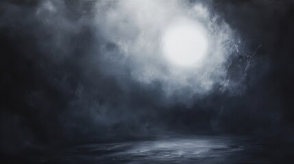 Naklejka premium Mysterious dark background with fog and light, dramatic atmosphere for creative projects, ethereal scene, abstract night landscape, mystical ambiance.
