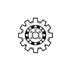 Black and white gear icon, showing a cogwheel on a white background.