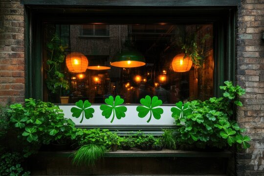 Cozy restaurant window adorned with vibrant greenery and charmin