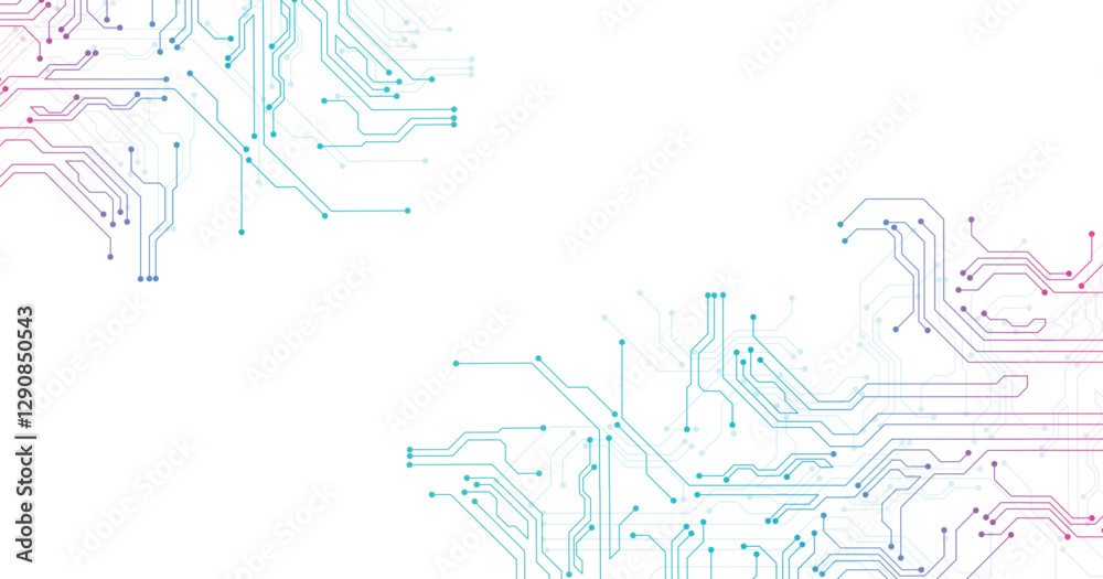 Poster Technology circuit diagram pink, blue. High-tech circuit board connection system.Vector abstract technology on a white background.