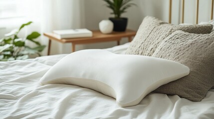 Stomach pain relief while resting on a bed with a pillow under the abdomen. Featuring discomfort and relaxation