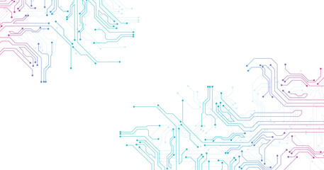 Technology circuit diagram pink, blue. High-tech circuit board connection system.Vector abstract technology on a white background.