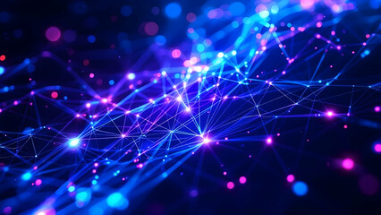 Obraz premium Glowing fiber optic strands symbolize high speed data transfer and connectivity