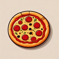 pizza icon logo with cartoon illustration in high resolution