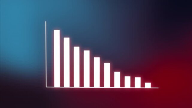 Decreasing Minimal Bar Charts, Financial Business Analytics, Performance, loss, falling, months data, motion graphic on a red classic abstract background