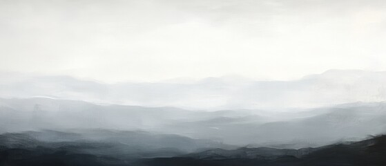 Fototapeta premium Misty mountain range with soft gray tones, serene landscape, minimalist natural background, tranquil fog over hills, calming artistic scenery.