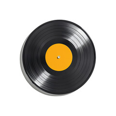 Obraz premium A classic vinyl record featuring a vibrant yellow center. isolated on white background.