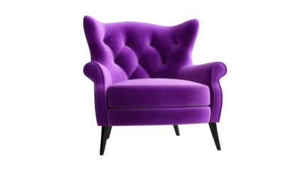 a stylish. modern purple armchair with a tufted design and elegant silhouette. perfect for adding a pop of color and comfort to a living space ideal for relaxation and enhancing interior decor
