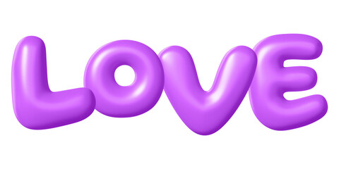 Love png 3D word sticker, purple balloon texture