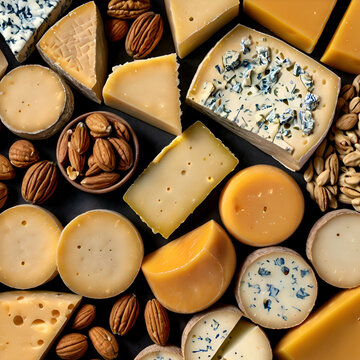 various types of cheese, cheese and nuts