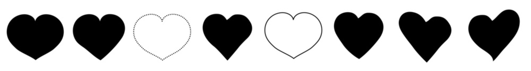 Black heart sign icons vector set