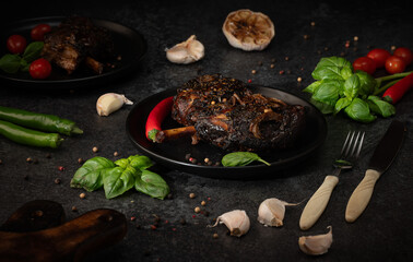 knuckle baked with rosemary, garlic, chili pepper and basil in soy sauce
