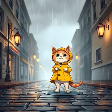 Gato con impermeable
